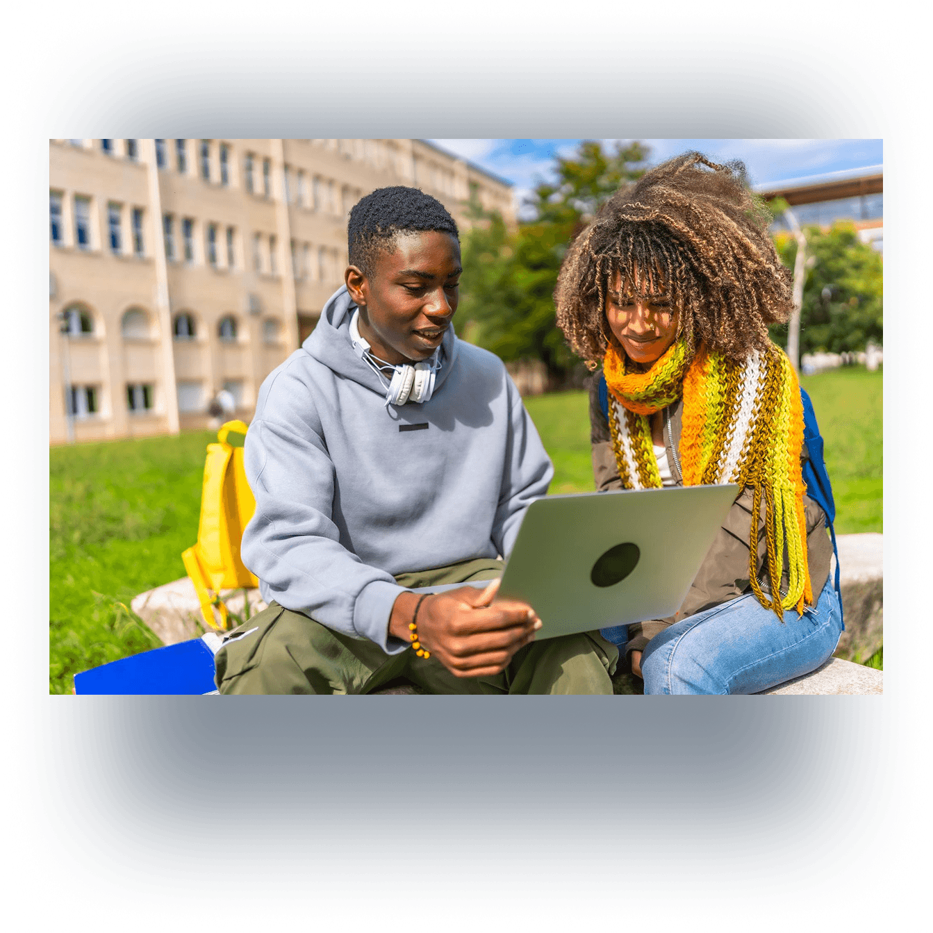 Students studying together on campus